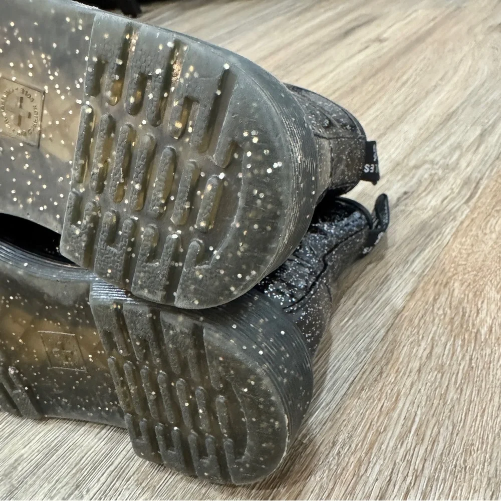 Dr Martens Junior 1460 Lace‎ Up Boots Black Cosmic Glitter AirWair Bouncing US 1